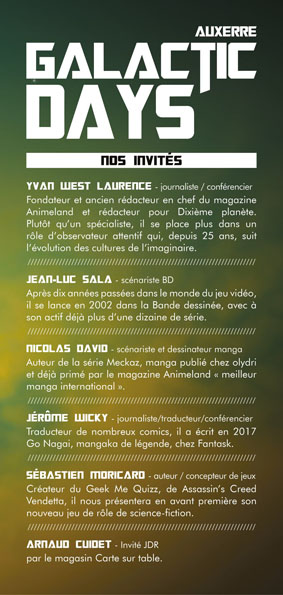 liste des invités au Auxerre Galactic Days 4° édition