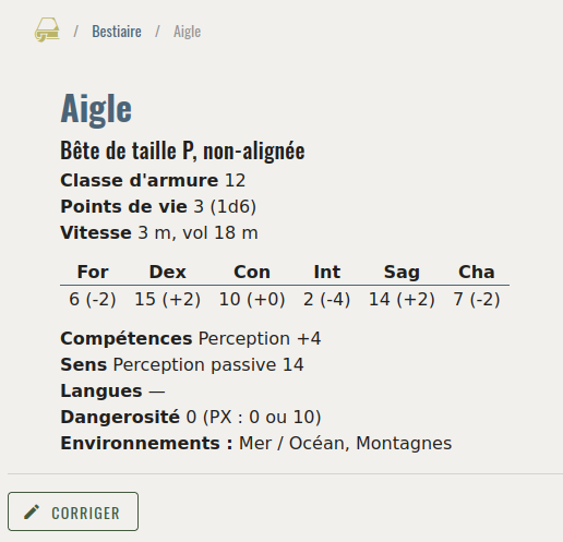 Capture d'écran du profil de l'Aigle
